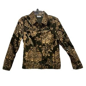 Vintage Women's Erin London Blazer Jacket Velvet Green Rustic Floral Size M